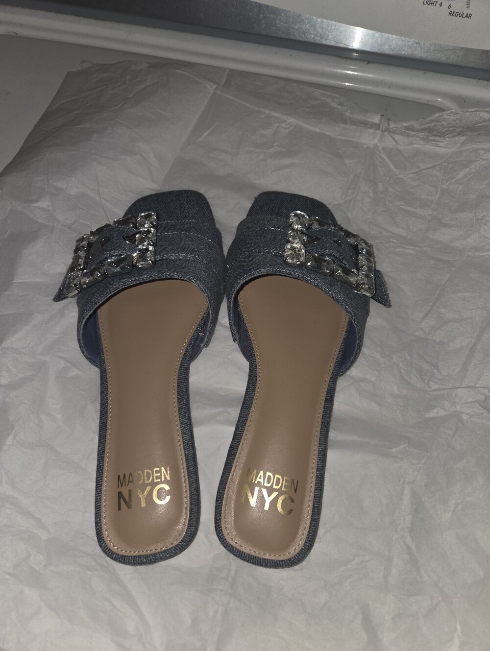 Denim Rhinestone Mules - Picture 3 of 5